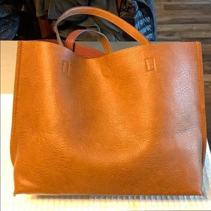 Brand new reversible faux leather tote - brown/red